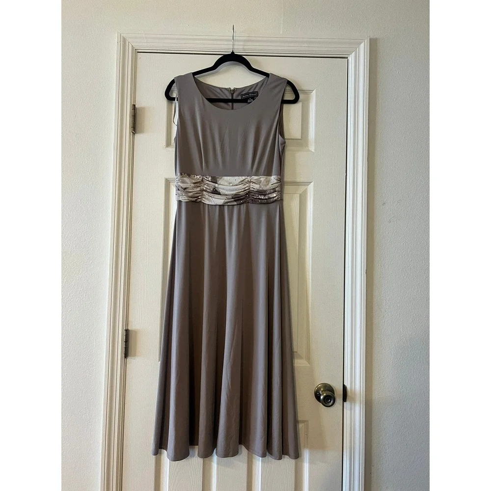 Jessica Howard Womens 10 Taupe Floral Sequin Dress and Jacket Set 2 Piece Midi - Picture 3 of 7